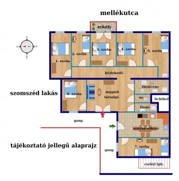 Eladó Lakás 1088 Budapest 8. kerület Erasmus apartman a Vas utcánál, 7 külön nyíló szobával, duplakomforttal, tágas étkezős konyhával